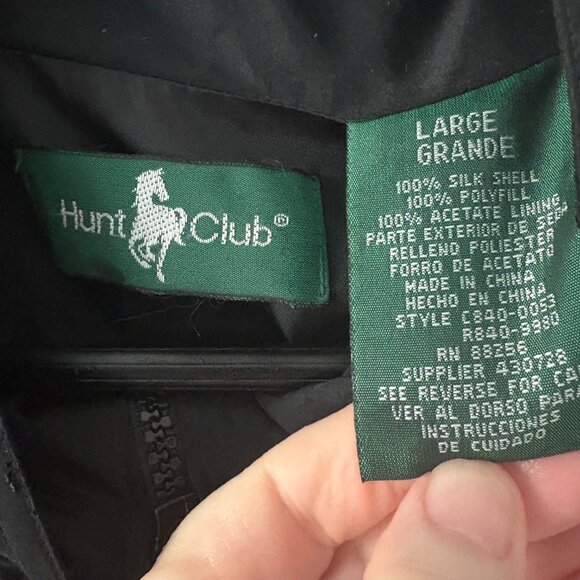 Vintage black silk Hunt Club bomber jacket quilted pockets women's size large - Picture 2 of 5